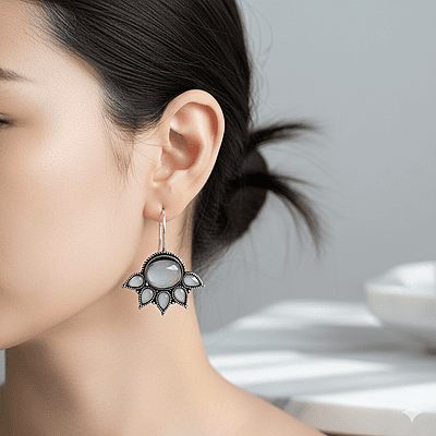 Elegant Grey Cat's Eye Earrings | Vintage-Inspired Dangle Earrings