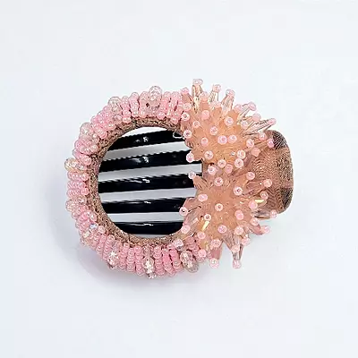 Chic Stripe Hair Claw Clip with Beaded Embellishments