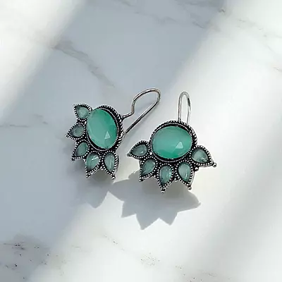 Elegant Silver Plated Drop Earrings with Teal & Turquoise Stones