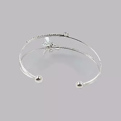 Elegant White Dragonfly Gold-Plated Double Cuff Bracelet with Zircon Stones