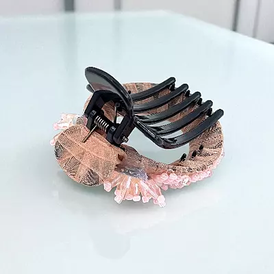 Chic Stripe Hair Claw Clip with Beaded Embellishments