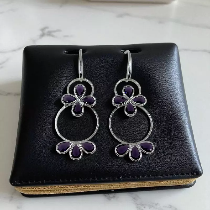 Elegant Purple & Silver Dangle Earrings | Statement Hoop Earrings