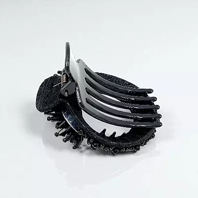 Chic Stripe Hair Claw Clip with Beaded Embellishments