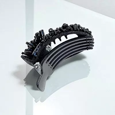 Chic Stripe Hair Claw Clip with Beaded Embellishments