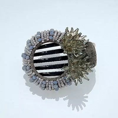 Chic Stripe Hair Claw Clip with Beaded Embellishments