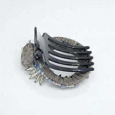 Chic Stripe Hair Claw Clip with Beaded Embellishments
