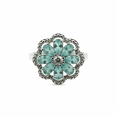 Stunning Flower Cluster Ring with Green Gemstones