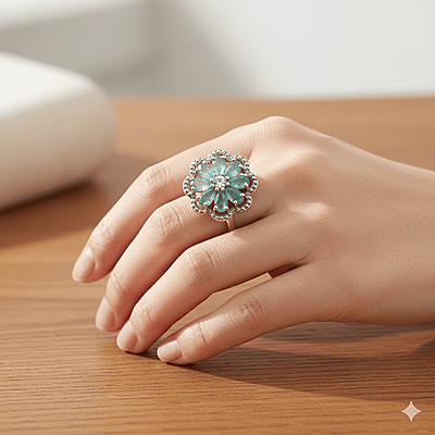 Stunning Flower Cluster Ring with Green Gemstones