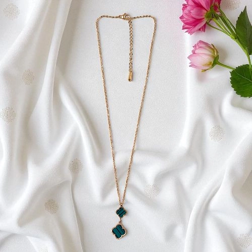Elegant Rose Gold & Green Clover Necklace