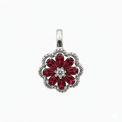 Elegant Flower Cluster Ring with Maroon Gemstones