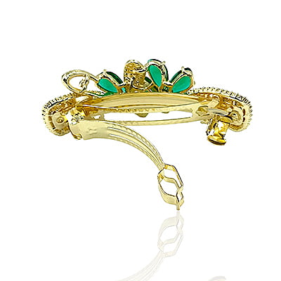 Party Wear Floral Stones & Beads Green Crystal French Barrette